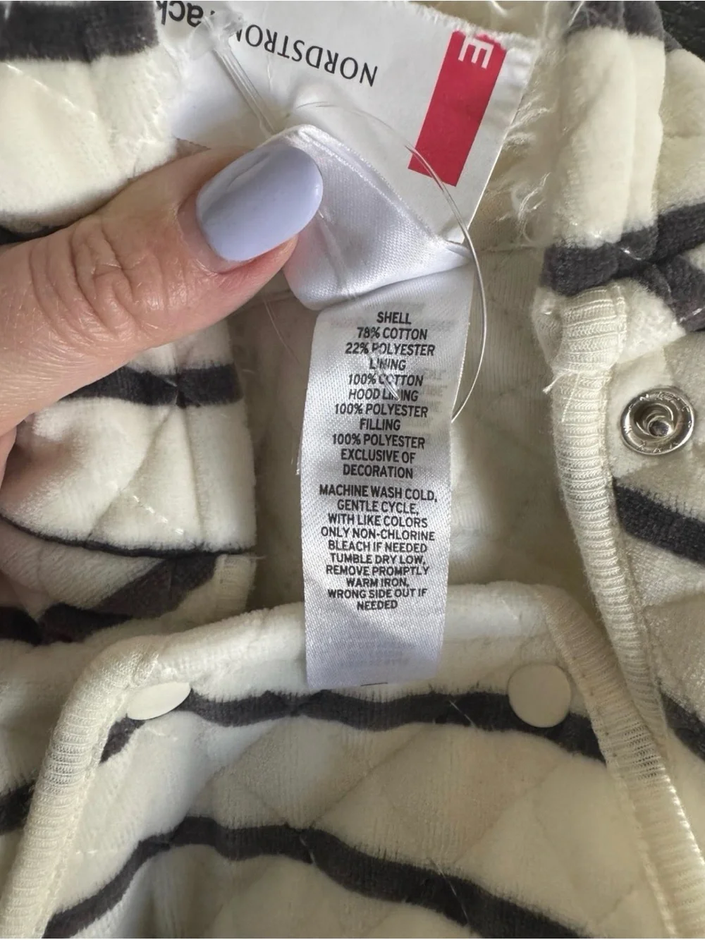 NWT Nordstrom Double Button Snap 1-Piece Hooded Suit White Gray Stripe, 3 Months